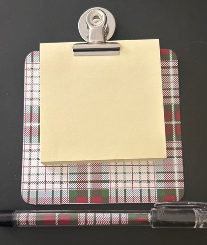 Decorated Coaster Board Christmas Plaid w Post It Notes