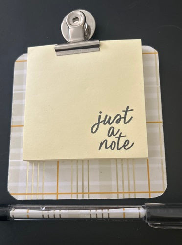 Decorated Coaster Board Yellow Plaid w Post It Notes